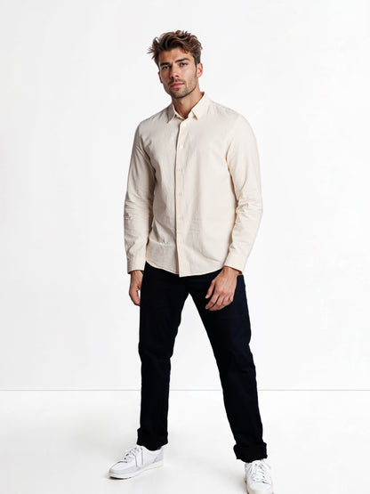 Celio* Solid Regular Fit Cotton Beige Shirt