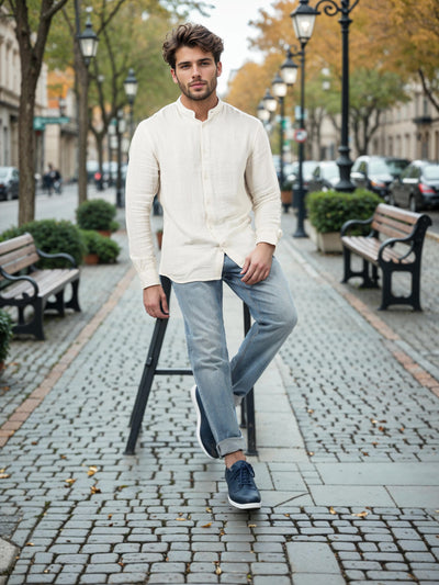 Celio* Solid Regular Fit Cotton-Blend Off White Shirts