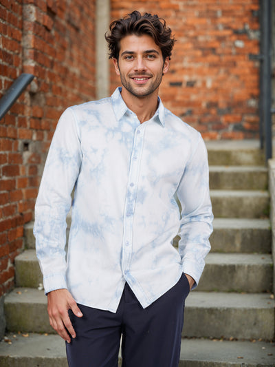 Celio* Dyed Regular Fit Cotton Blue Shirt