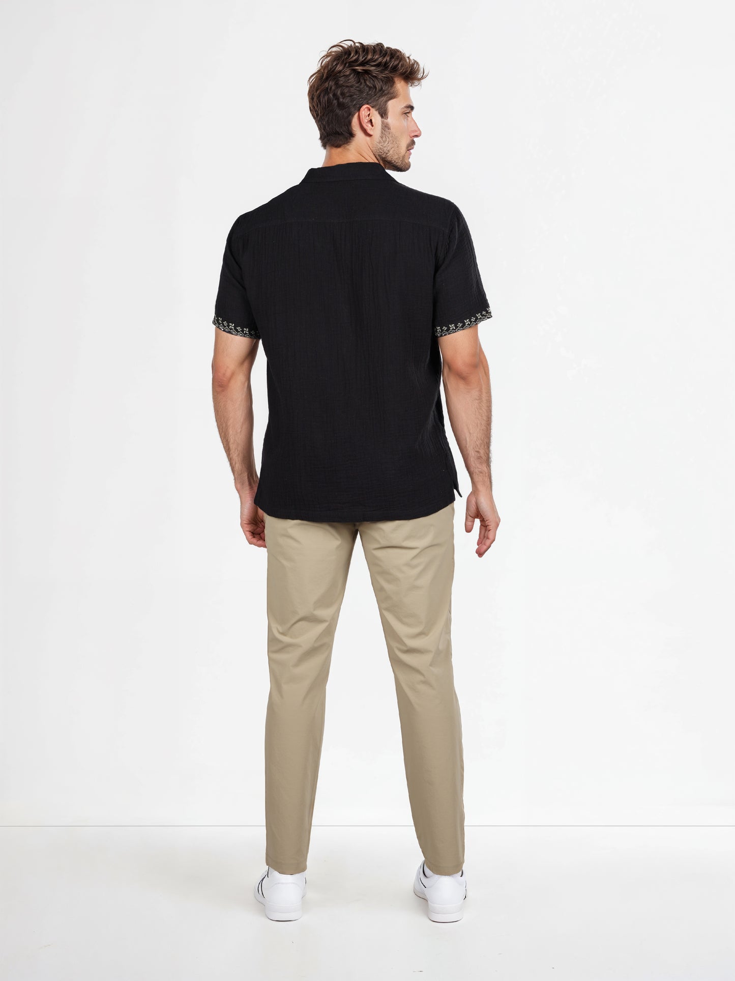 Celio* Embroidered Regular Fit Cotton Black Shirt