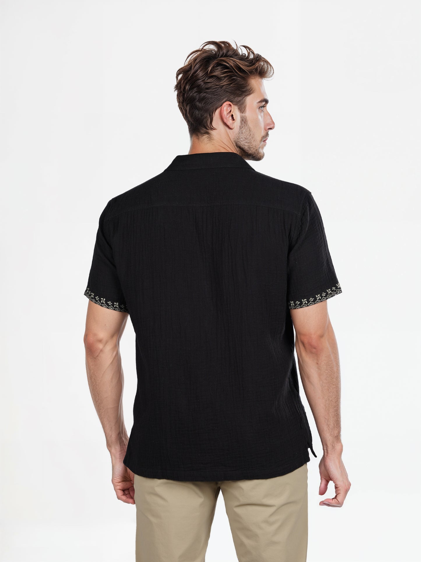 Celio* Embroidered Regular Fit Cotton Black Shirt
