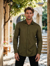 Celio* Solid Regular Fit Cotton Olive Shirt