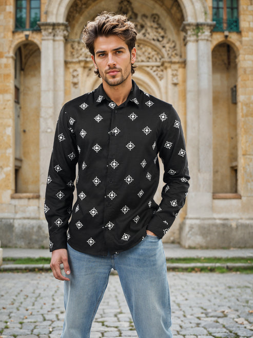 Linen-Blend Black Shirt