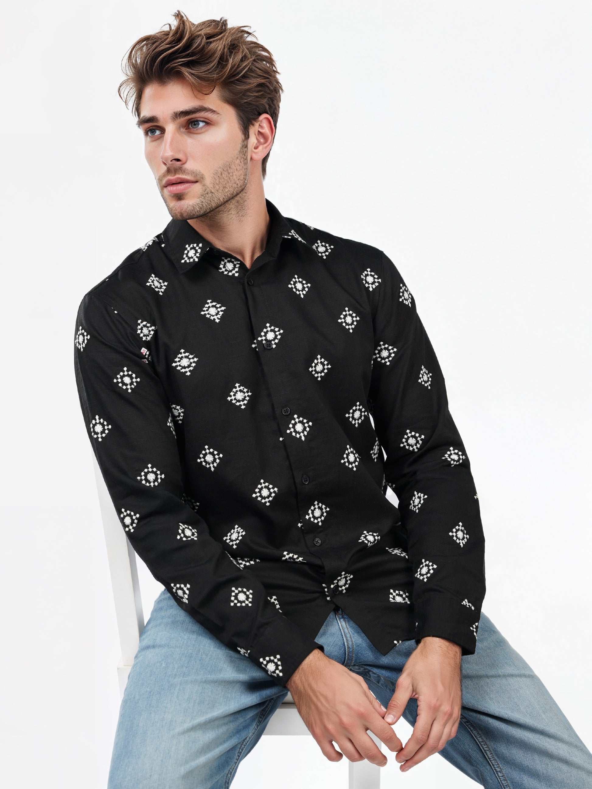 Black Linen-Blend Shirt Display