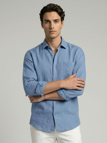 Celio* Men Blue Solid Regular Fit Cotton Shirts