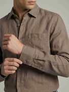 Celio* Men Regular Fit 100% Linen Brown Solid Shirt