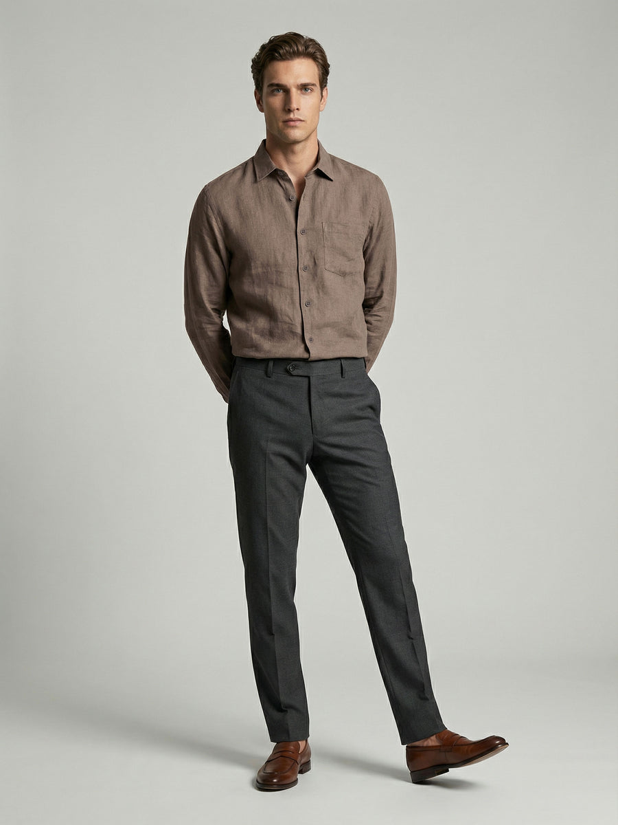 Celio* Men Regular Fit 100% Linen Brown Solid Shirt