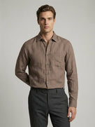 Celio* Men Regular Fit 100% Linen Brown Solid Shirt