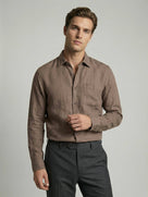 Celio* Men Regular Fit 100% Linen Brown Solid Shirt