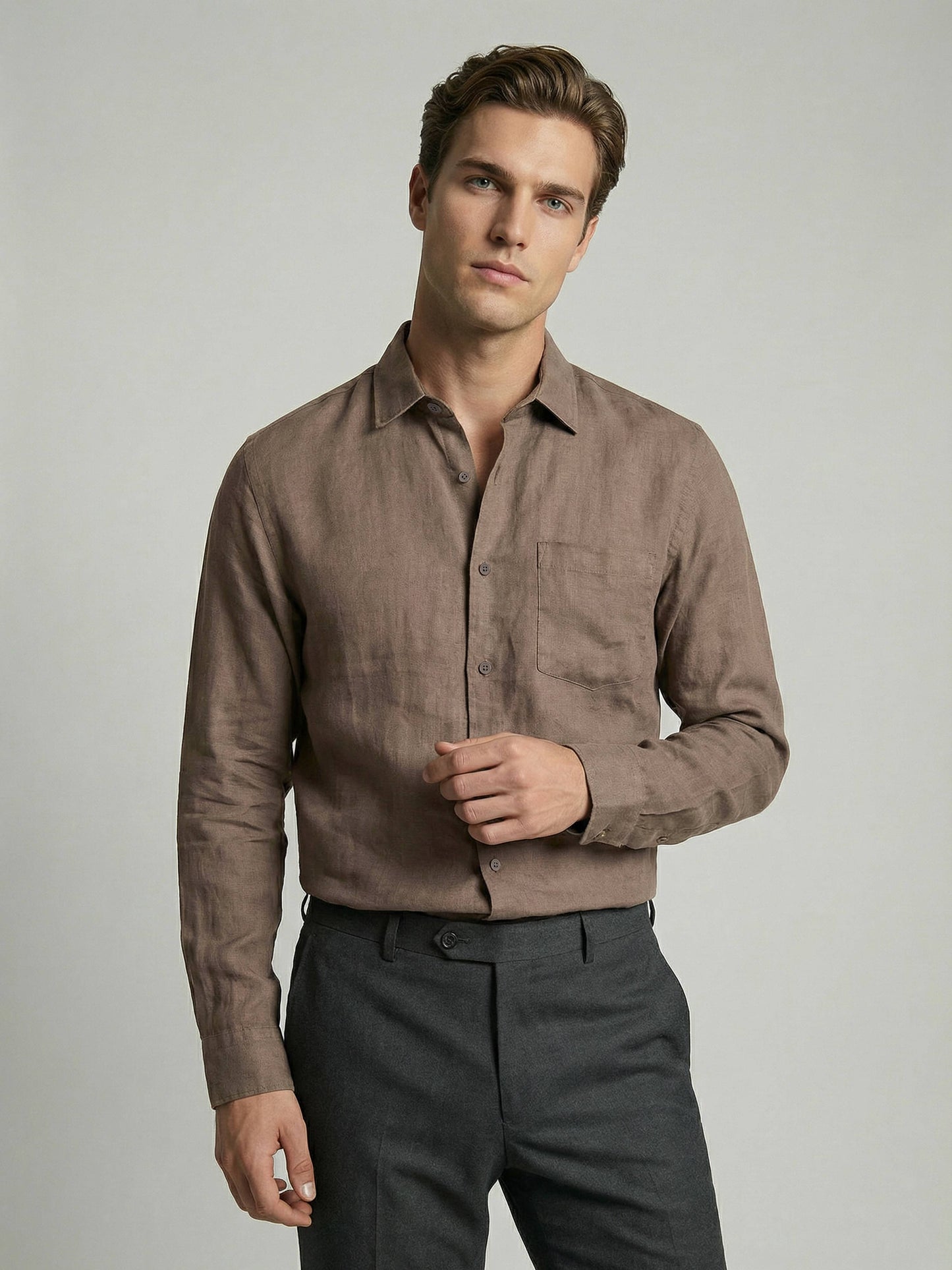 Celio* Men Brown Solid Regular Fit Cotton Shirts