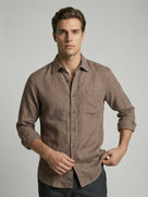 Celio* Men Regular Fit 100% Linen Brown Solid Shirt