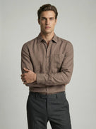 Celio* Men Regular Fit 100% Linen Brown Solid Shirt