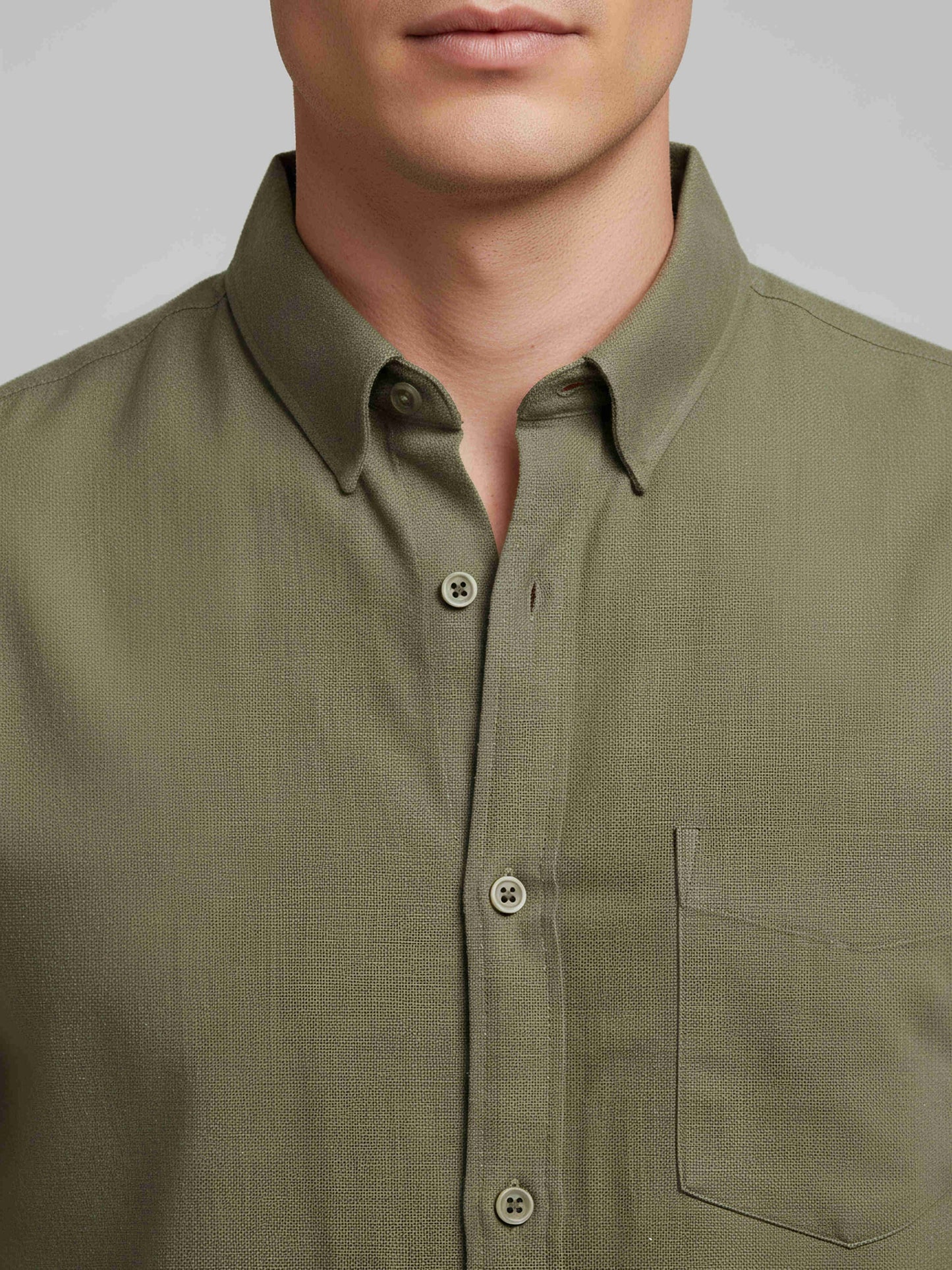 Celio* Solid Olive Men Regular Fit Linen Shirts