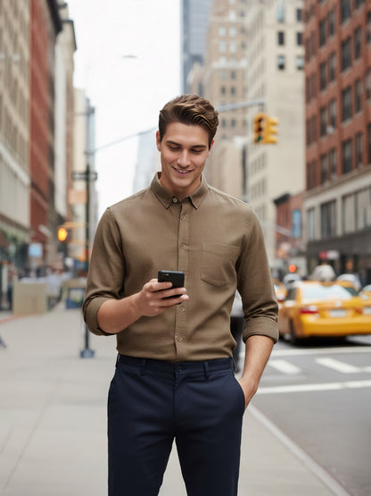 Celio* Linen Solid Men Regular Fit Brown Shirts