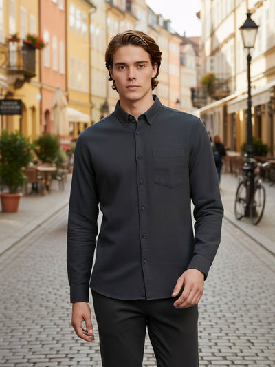 Celio* Men Black Solid Regular Fit Linen Shirts