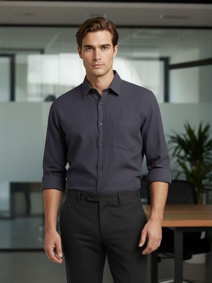 Celio* Men Grey Solid Regular Fit Linen Shirts