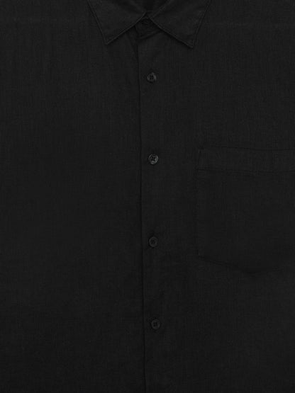 Celio Solid Regular Fit Linen Black Shirts