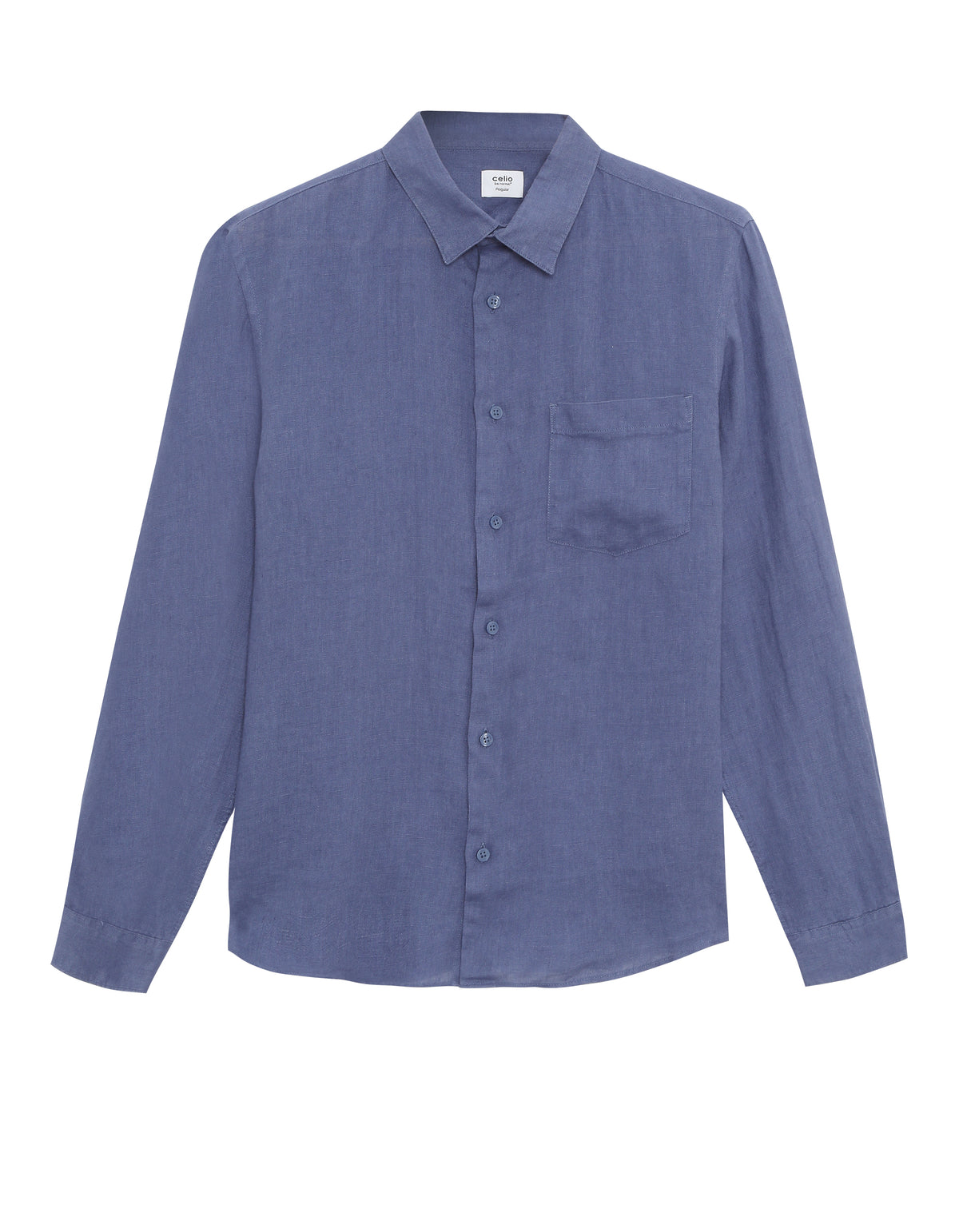 Regular Fit 100% Linen Spread Collar Shirt - Blue Dark