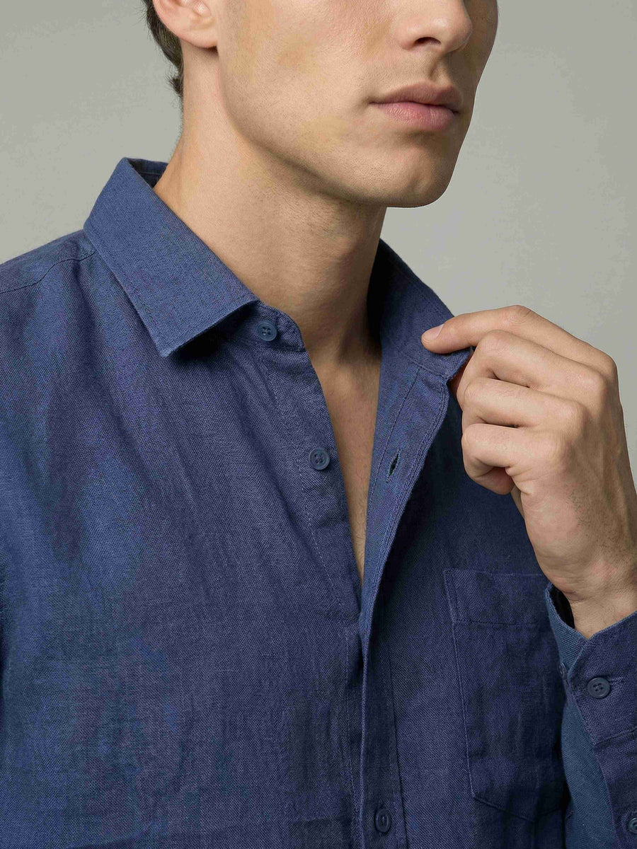 Celio* Solid Regular Fit Men Cotton Blue Shirts