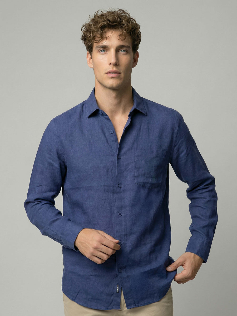 Celio* Solid Regular Fit Men Cotton Blue Shirts