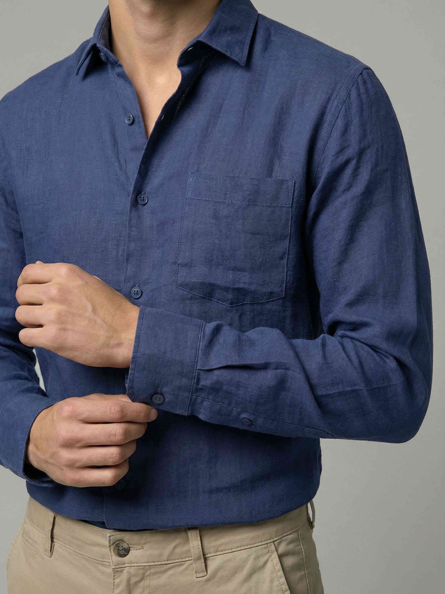 Celio* Men Blue Solid Regular Fit Cotton Shirts