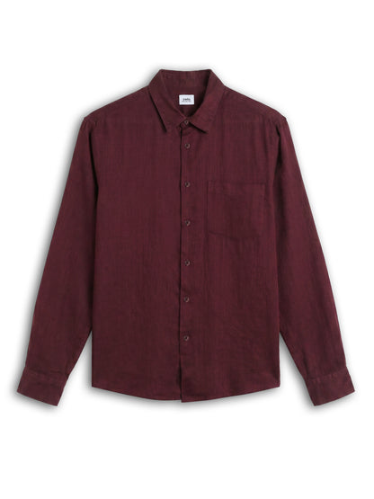 Celio Solid Regular Fit Linen Burgundy Shirts