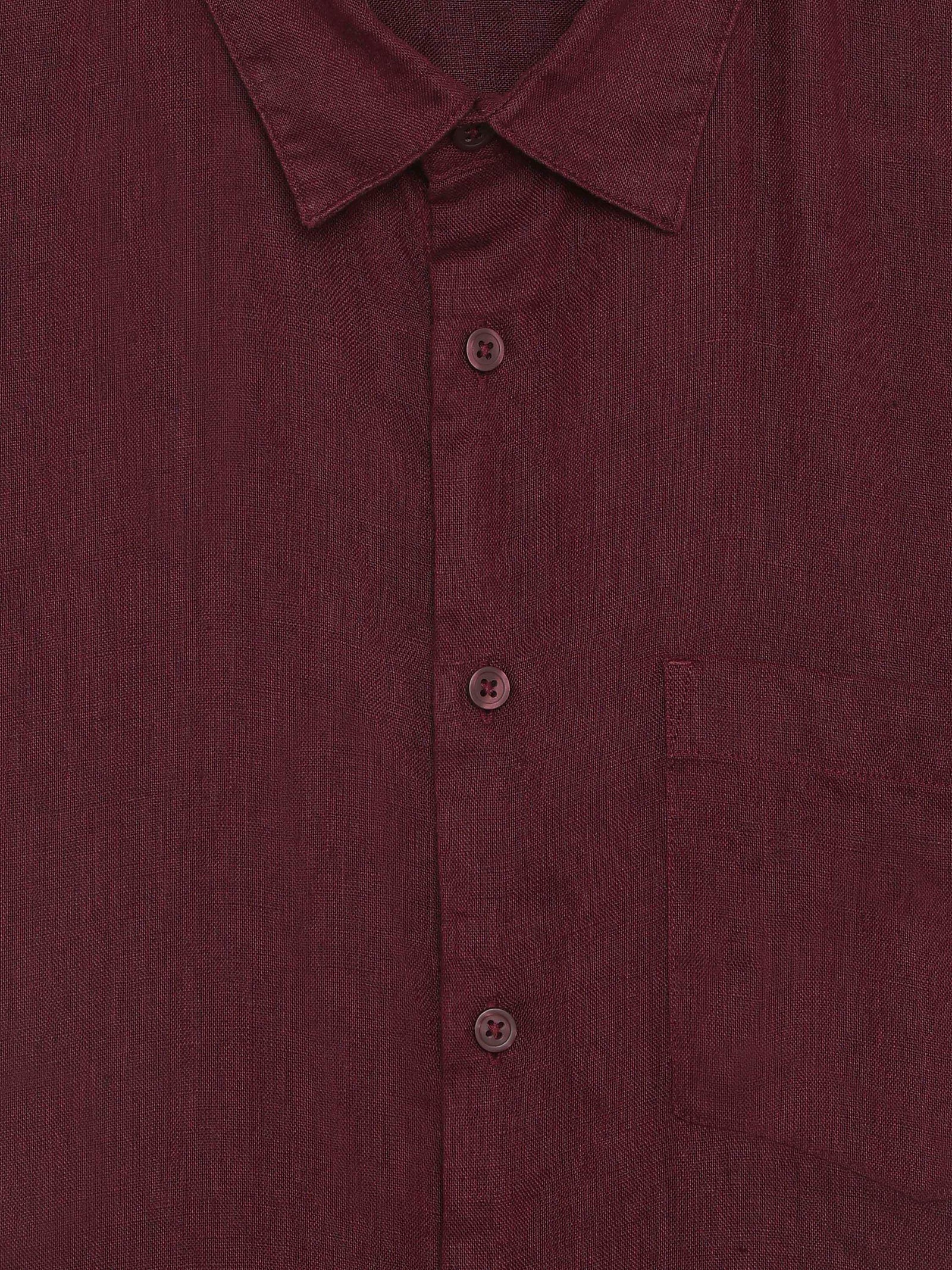 Celio* Men Burgundy Solid Regular Fit-100%  Linen  Shirt