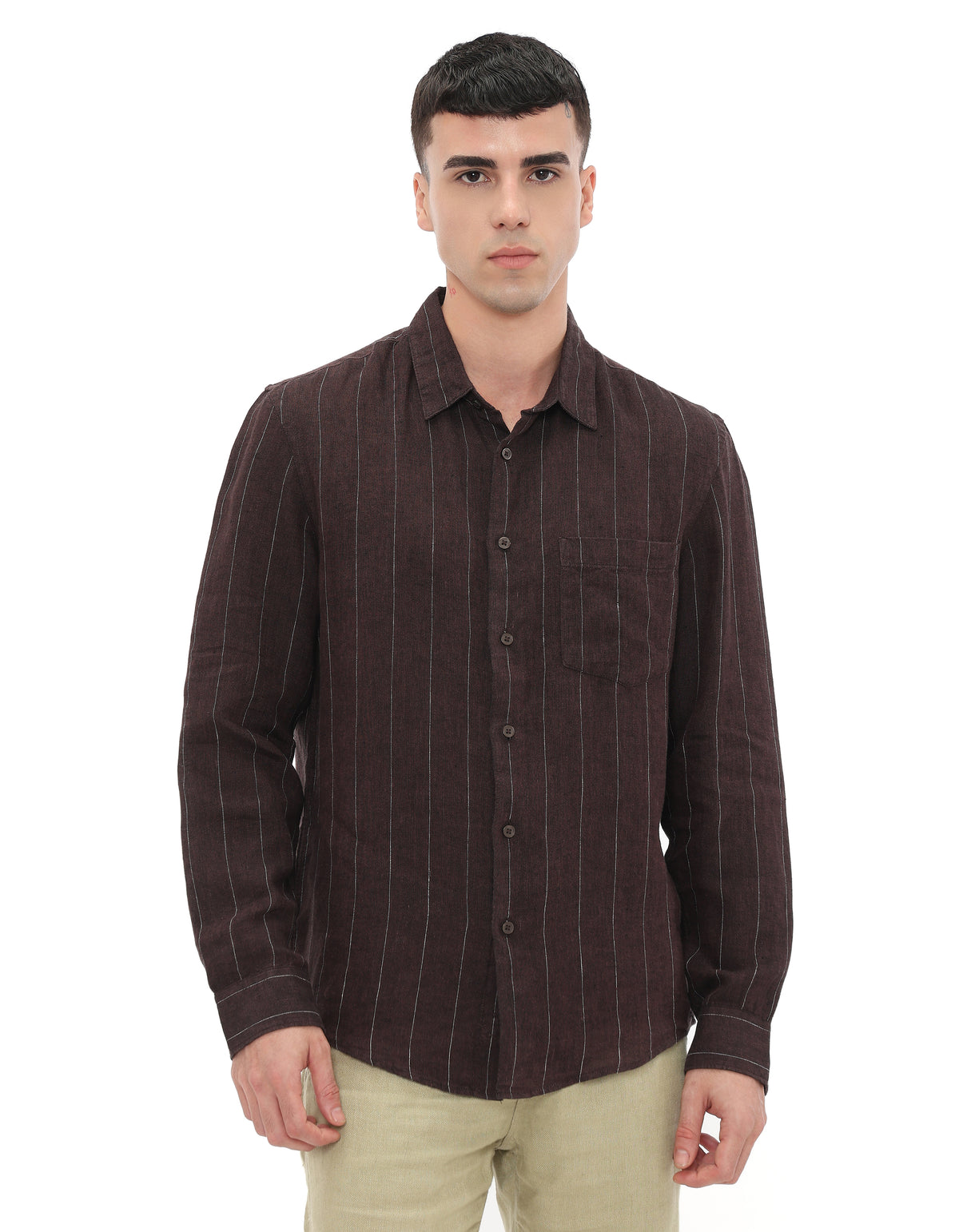 Regular Fit 100% Linen Solid Shirts - Brown