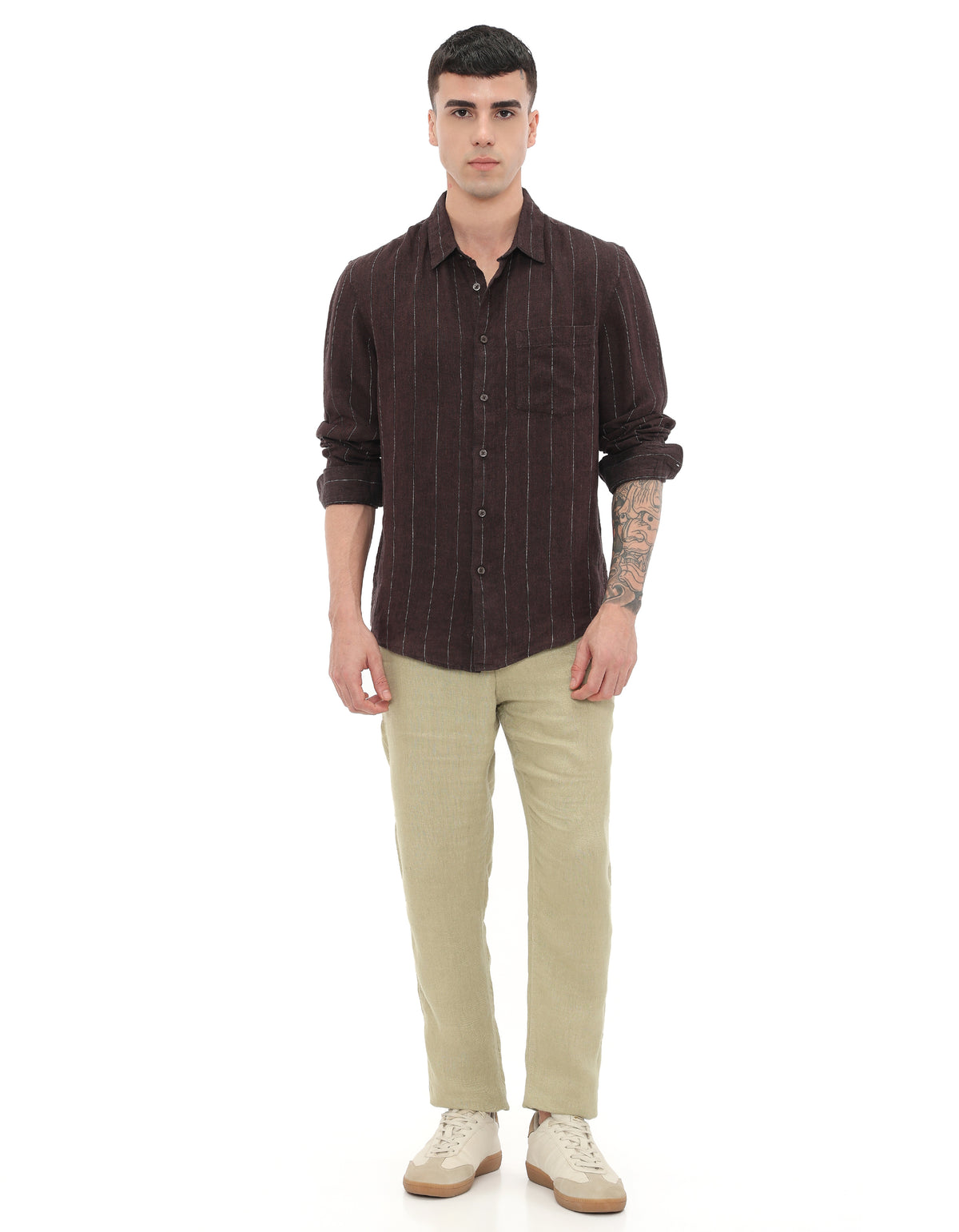 Regular Fit 100% Linen Solid Shirts - Brown