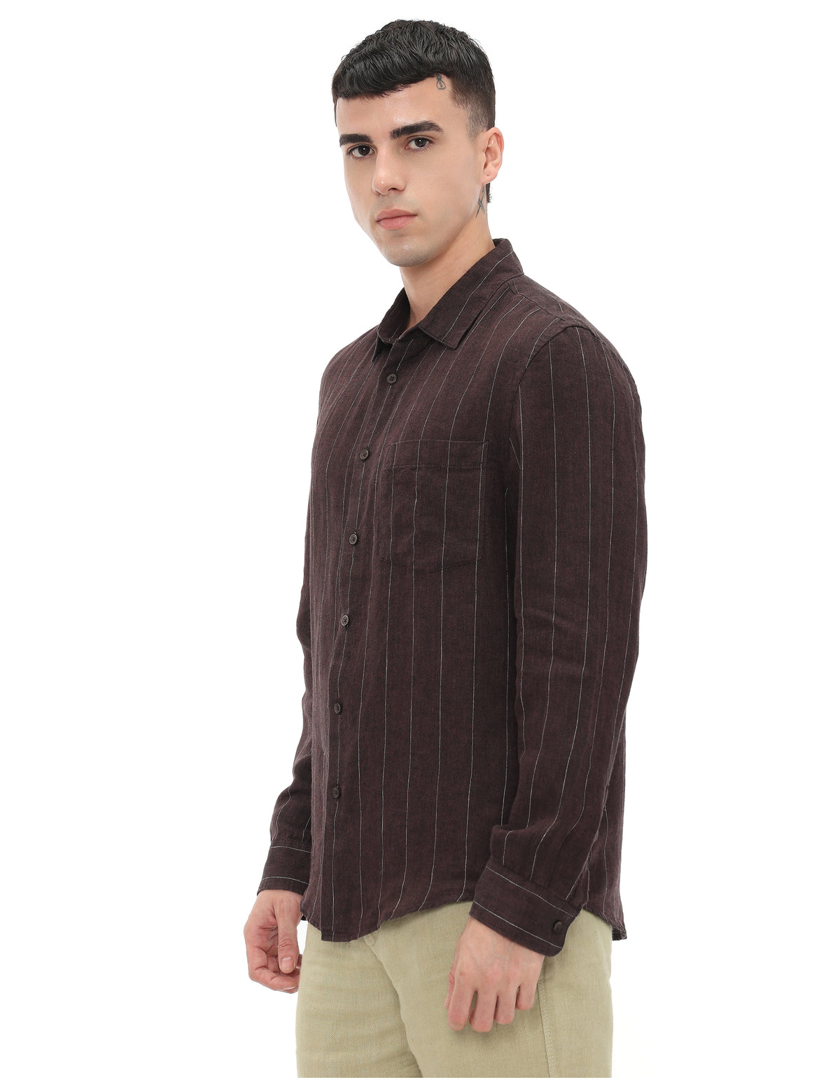 Regular Fit 100% Linen Solid Shirts - Brown