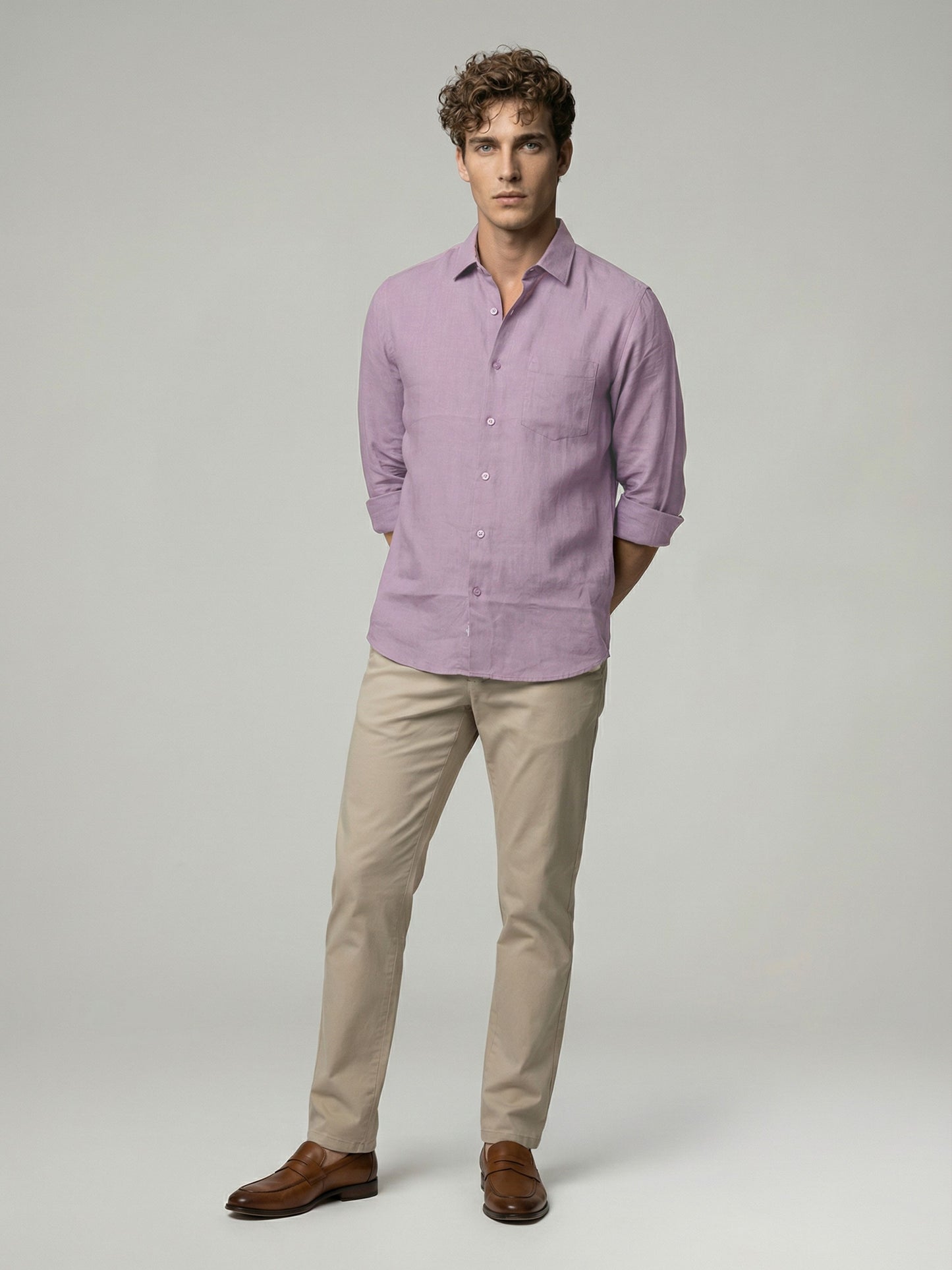 Celio* Men Lavender Solid Regular Fit Cotton Shirts