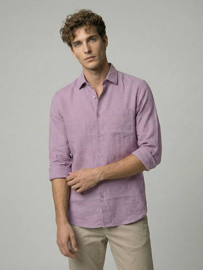 Celio* Men Lavender Solid Regular Fit Cotton Shirts