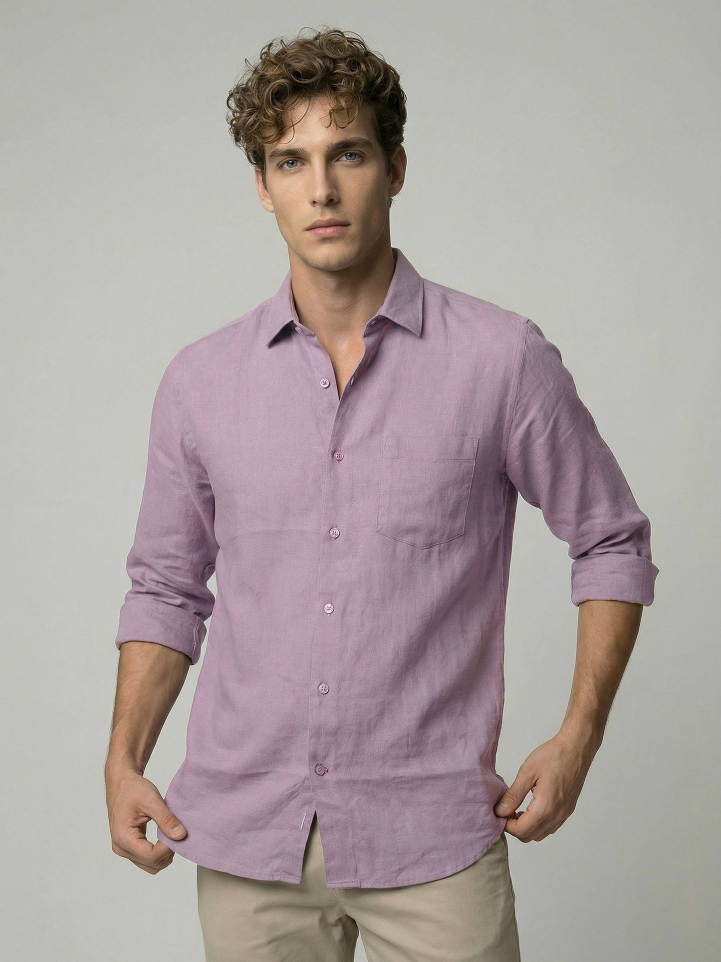 Celio* Men Lavender Solid Regular Fit Cotton Shirts