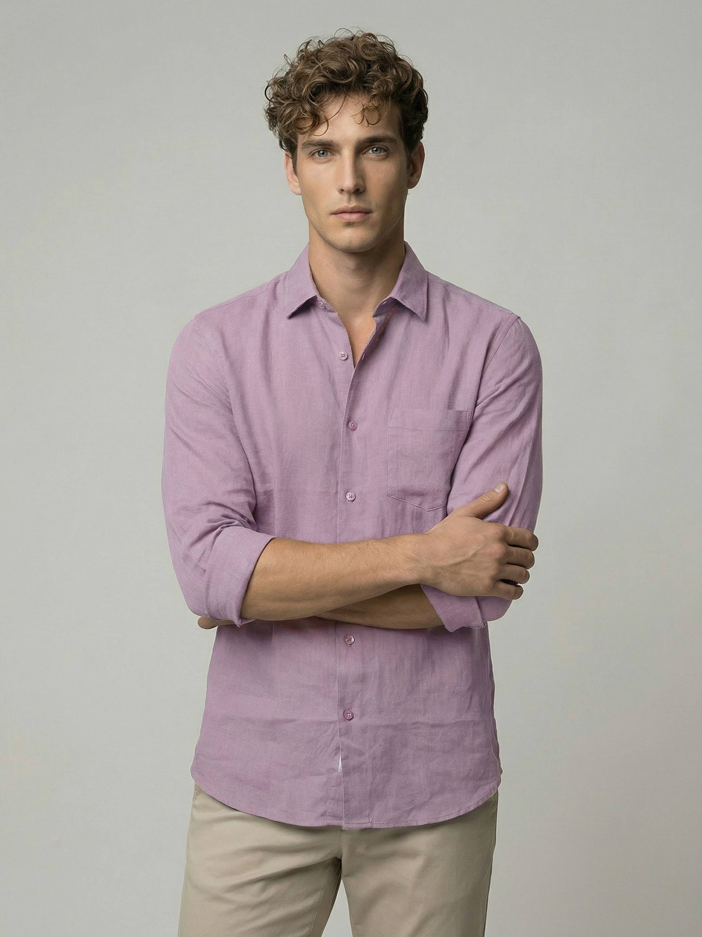 Celio* Men Lavender Solid Regular Fit Cotton Shirts