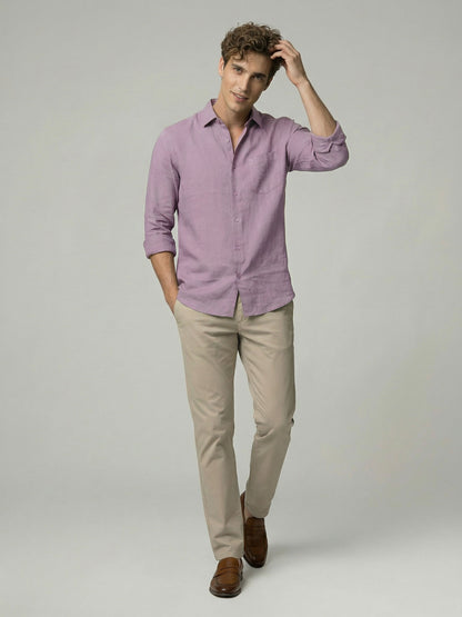 Celio* Men Lavender Solid Regular Fit Cotton Shirts