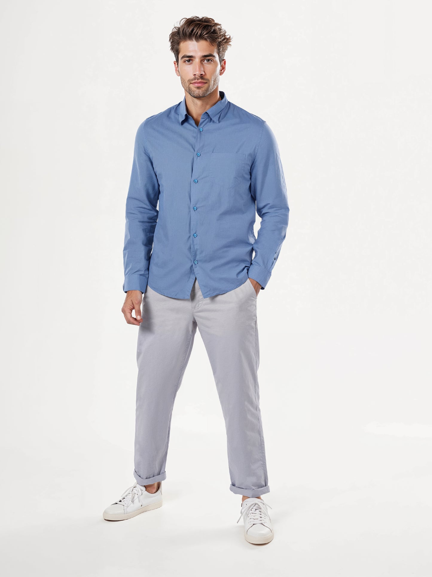 Blue Solid Linen Shirt