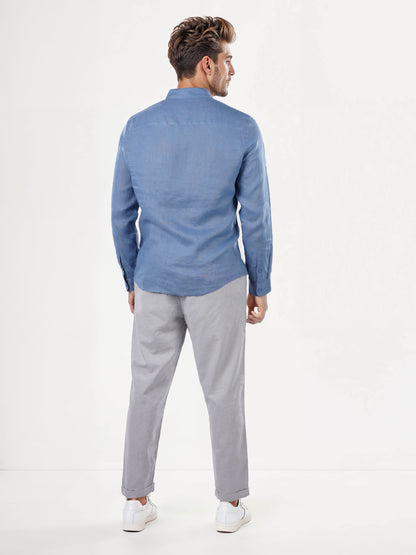 Blue Solid Linen Shirt