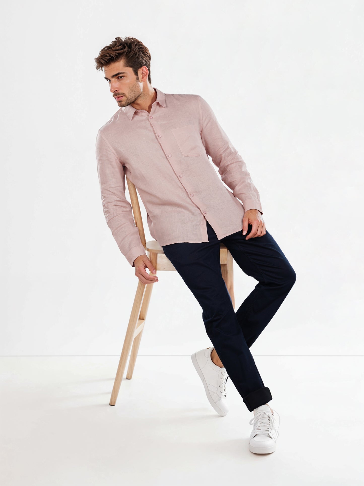 Celio Mens Pink Solid Regular Fit Linen Shirts