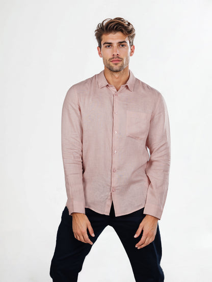 Celio Mens Pink Solid Regular Fit Linen Shirts