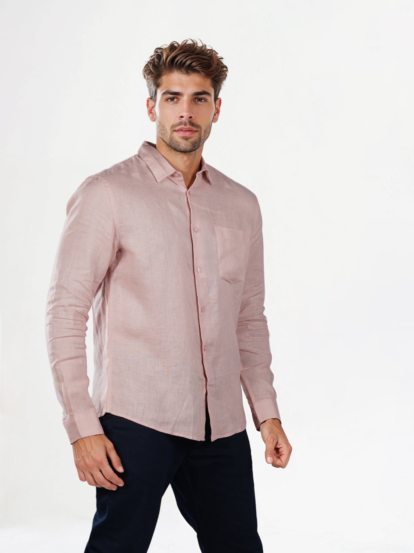 Celio Mens Pink Solid Regular Fit Linen Shirts