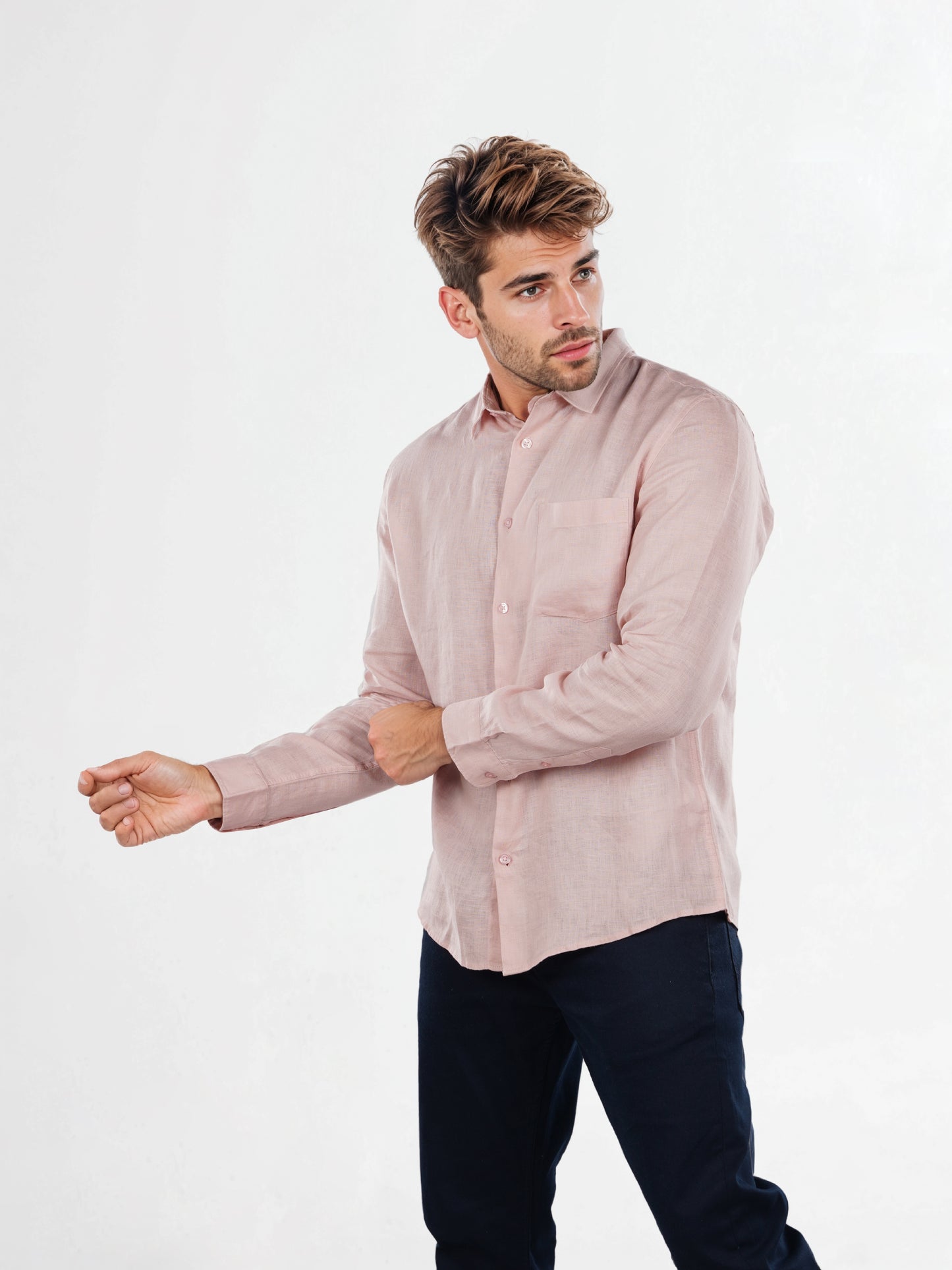 Celio Mens Pink Solid Regular Fit Linen Shirts
