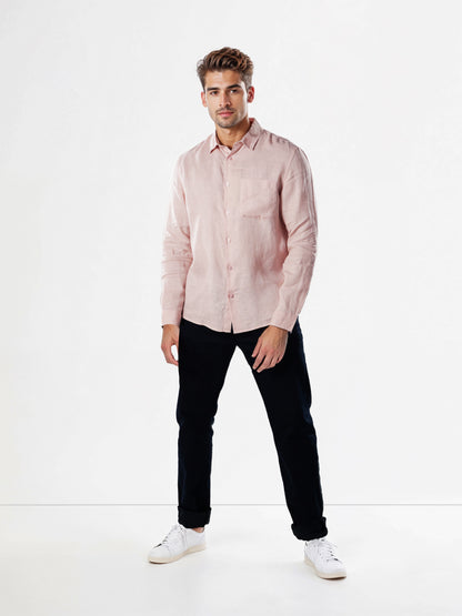 Celio Mens Pink Solid Regular Fit Linen Shirts