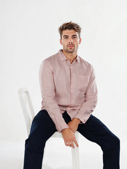 Celio Mens Pink Solid Regular Fit Linen Shirts