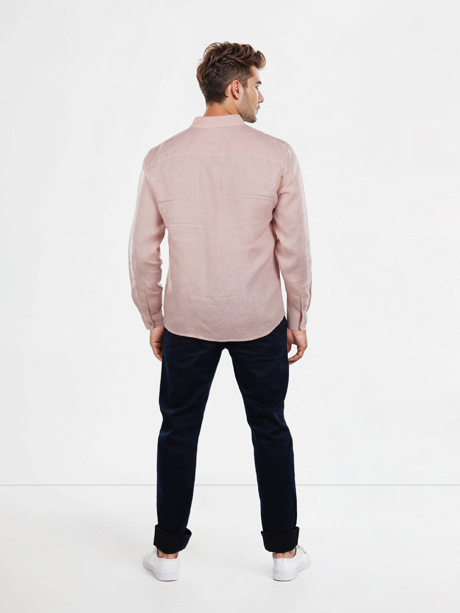 Celio* Regular Fit Solid Men Linen Pink Shirt