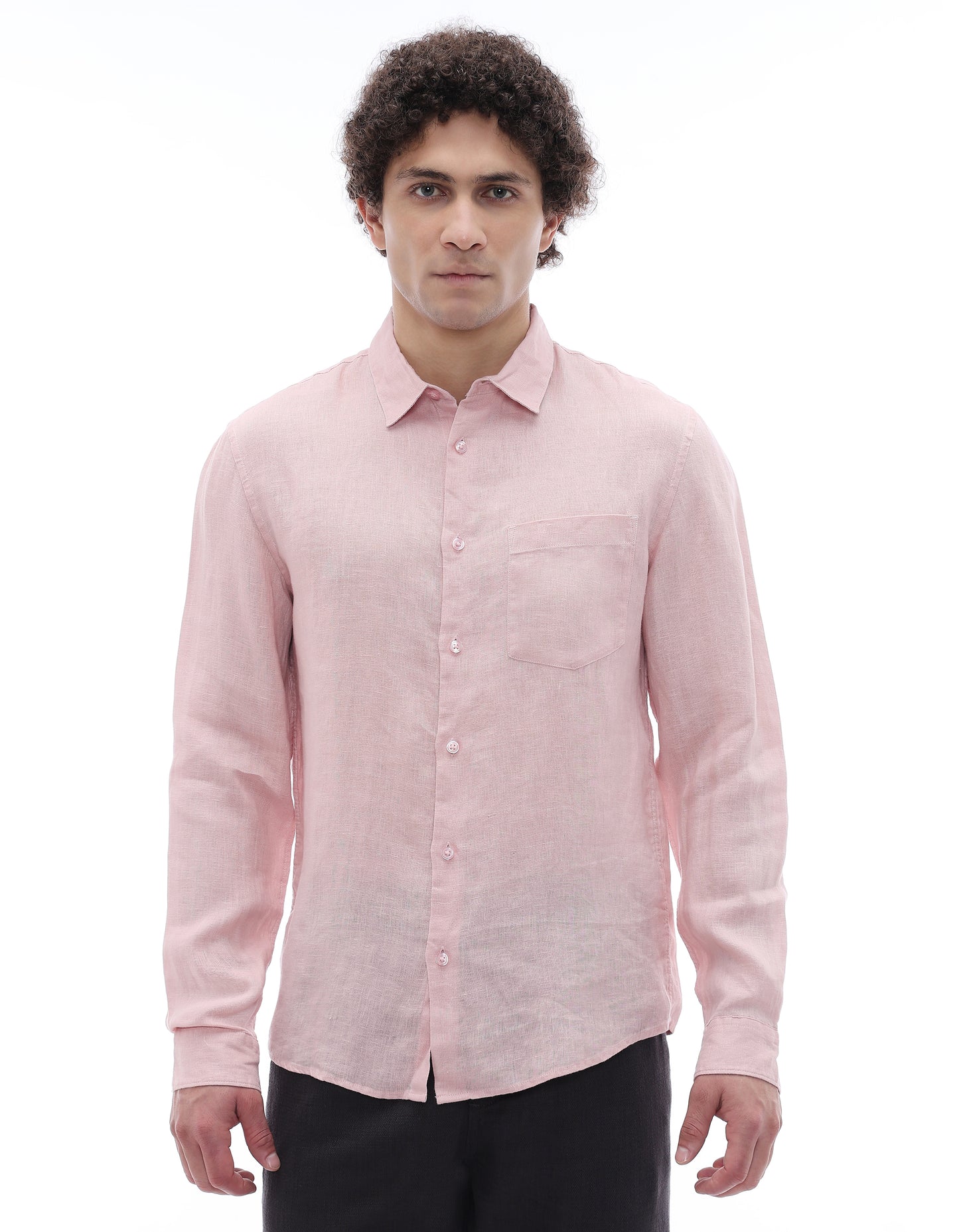 Celio* Regular Fit Solid Men Linen Pink Shirt