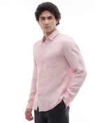 Celio* Regular Fit Solid Men Linen Pink Shirt