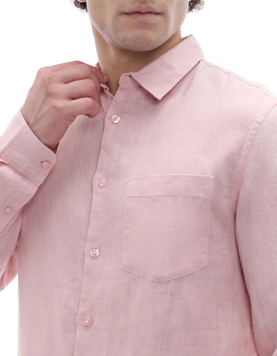Celio* Regular Fit Solid Men Linen Pink Shirt
