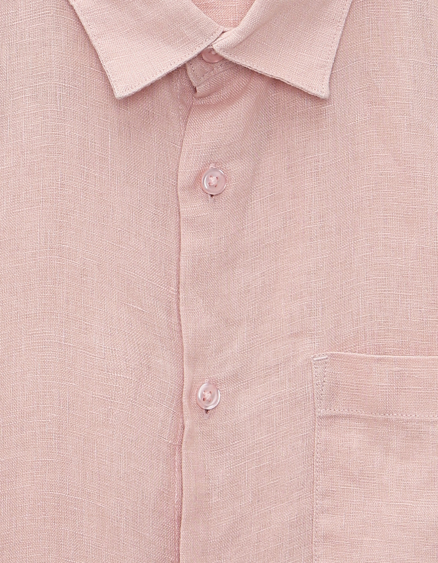 Celio* Regular Fit Solid Men Linen Pink Shirt