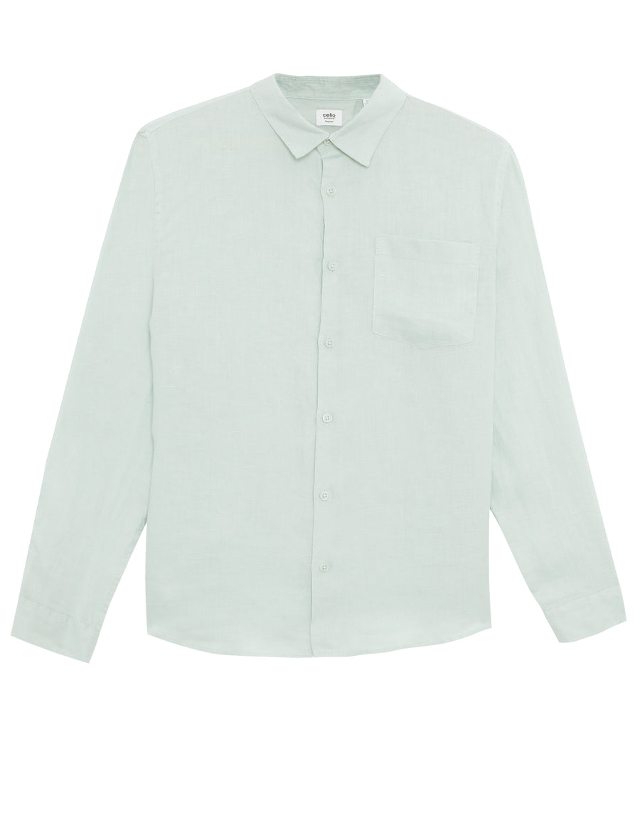 Regular Fit 100% Linen Regular Collar Shirt - Green