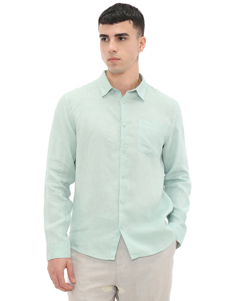 Regular Fit 100% Linen Regular Collar Shirt - Green